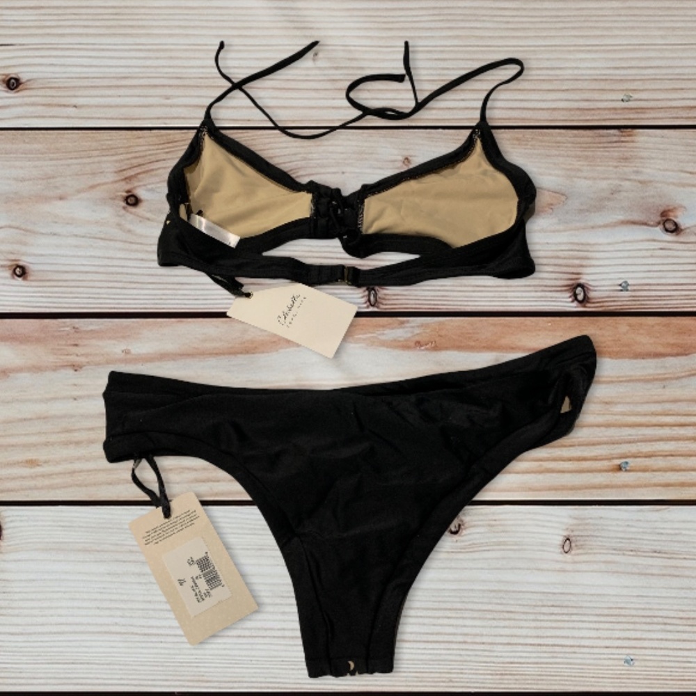 LAST ONE!!  Cleobella Turquoise Jet Black Bikini Top and Bottom: Medium NWT - Picture 2 of 6